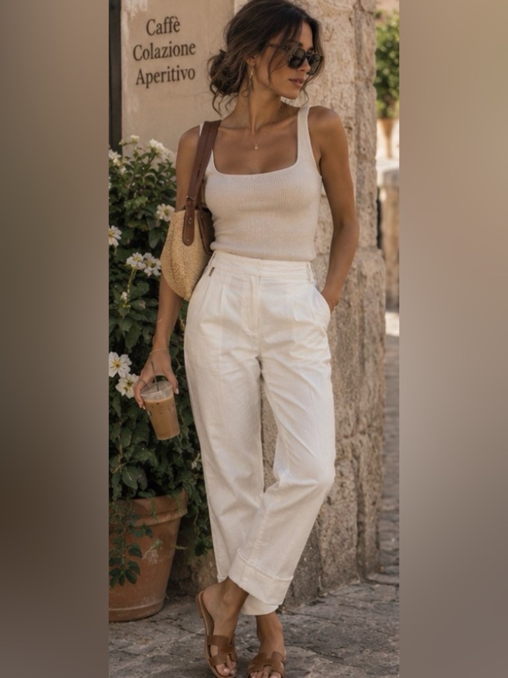 MaxMara Weekend White Linen Cotton Slim Straight Crop Pants quiet luxury resort